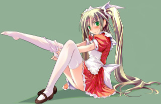 Red dress sitting blonde maid - a red dress free wallpaper for desktop