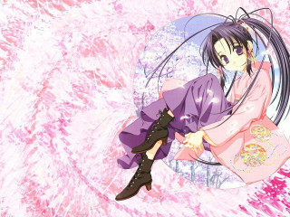 Purple dress sitting cherry blossoms - a purple dress free wallpaper