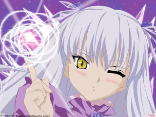 Anime girl white hair yellow - a finger free wallpaper