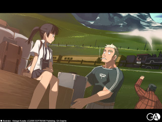 Man woman train mountain railway - a track free wallpaper for desktop