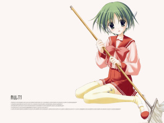 Green hair girl broom pleated - a broom free wallpaper