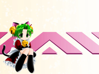 Anime girl cat maid green - her lap and a cat free wallpaper