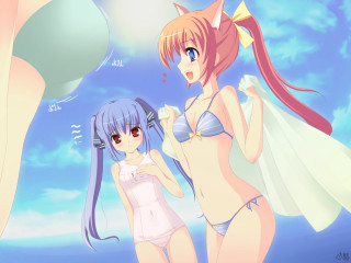 Anime girls beach balloons blue - balloon free wallpaper