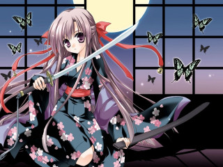 Long hair woman sword kimono - long hair and a sword free wallpaper