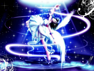 Dancing woman white dress starry - star and swirls free wallpaper