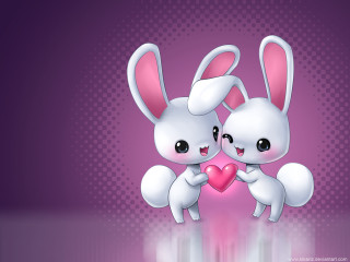 Two white rabbits heart purple 4 - a pink heart free wallpaper for desktop