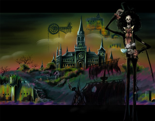 Skeleton castle clock tower gothic - anato finnstark free wallpaper