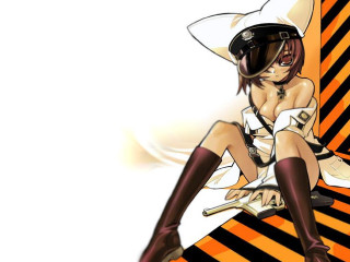 Woman hat boots guitar anime - striped free wallpaper for desktop