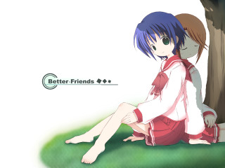 Anime couple sitting tree field - a couple of anime characters sitting next free wallpaper for desktop