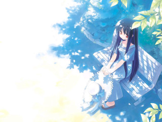 Girl park bench hair sitting - her knee free wallpaper