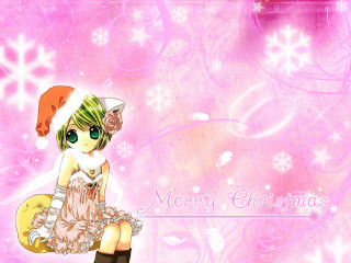 Santa girl pink background snowflakes - a merry christmas free wallpaper