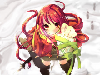 Redhair greenscarf girl anime shana - her lap free wallpaper for desktop