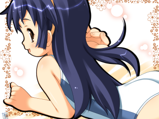 Girl longhair bubbles anime swimsuit - her arm behind her back free wallpaper