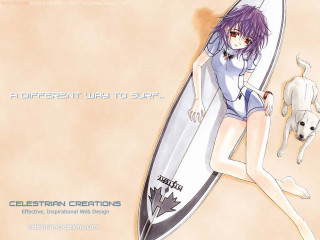 Woman surfboard dog beach anime - bathing free wallpaper