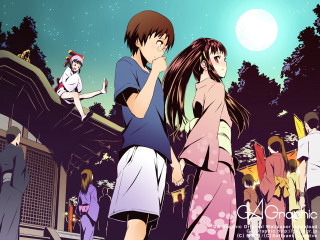 Moonlit night girls kimono fireworks - neo free wallpaper