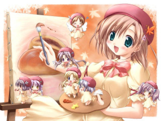 Girl tray food dolls painting - a tray of food free wallpaper