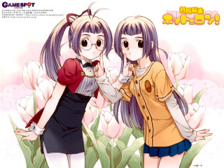 Anime girls flower background tulips - two anime girl free wallpaper for desktop