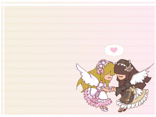 Two girls kissing heart angel - a speech bubble above them free wallpaper