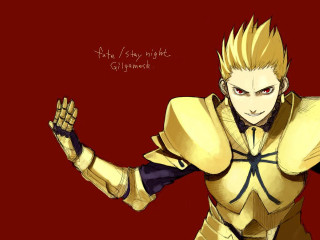 Golden armor man red background - his hands out free wallpaper