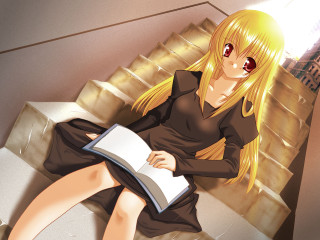Woman sitting stairs book anime - a set of stairs free wallpaper