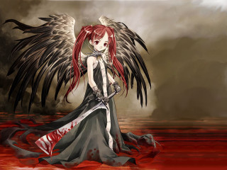 Red haired angelic woman blood - water free wallpaper for desktop
