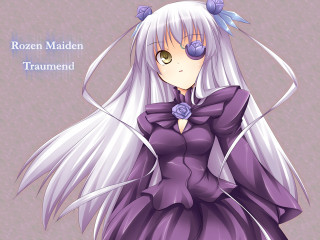 White haired yandere purple dress - a purple bow free wallpaper