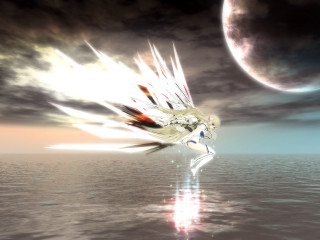 Woman flying ocean giant moon - epsylon point free wallpaper for desktop