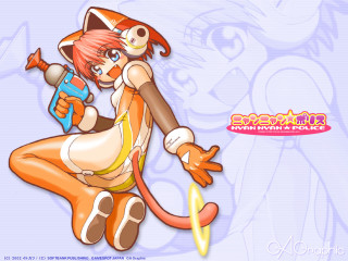 Cartoon girl cat hat gun - a bottle free wallpaper