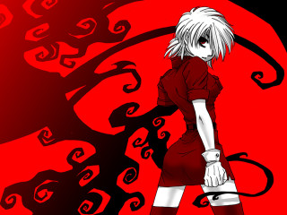 Red dress woman anime torii - design free wallpaper