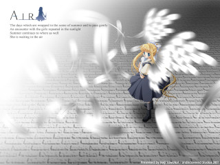 Blonde girl blue dress brick - white feather free wallpaper