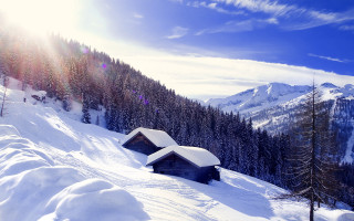 Cabin snowy mountain trees sunshine - heidelberg school free wallpaper