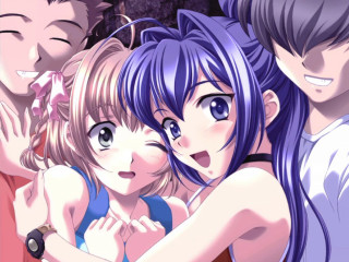 Purple hair blue eyes hugging - purple hair free wallpaper for desktop