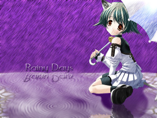 Anime girl umbrella rain purple - a white cat free wallpaper