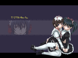 Anime girls sitting purple background - two anime girls sitting next free wallpaper