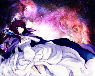 Woman white dress sword galaxy - a galaxy background free wallpaper