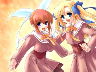 Anime girls blonde blue eyes 5 - their back free wallpaper for desktop