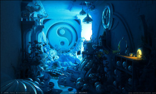 Blue yin room psychedelic 3d - other item free wallpaper