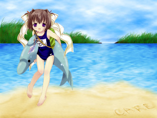 Girl beach sharktail hat anime - bathing free wallpaper