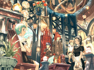 Group people room furniture decorations - the ceiling free wallpaper