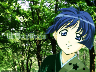 Anime bluehair greeneyes forest kimono - green eye free wallpaper