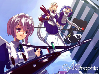 Anime girls city street blood - a sky background and a building free wallpaper