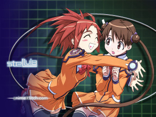 Anime hugging girls blue green - a grid pattern free wallpaper