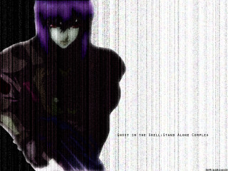 Purple haired man black outfit - ghost in the shell free wallpaper