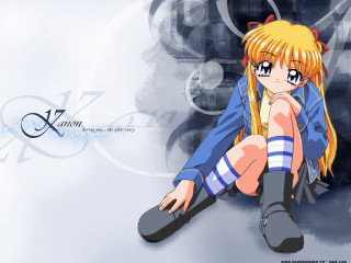 Anime girl blue background blonde - her chin free wallpaper
