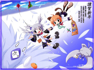 Snowscene two girls cat fox - a cartoon picture free wallpaper