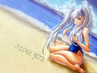 Beach girl long hair blue - a blue swimsuit free wallpaper
