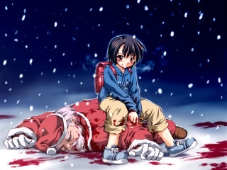 Boy sitting snow blood backpack - dead free wallpaper