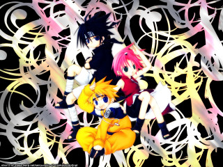 Anime group sitting black background - a group of anime characters sitting next free wallpaper
