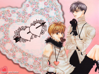 Anime couple pink heart blurry - a couple of anime characters sitting next free wallpaper