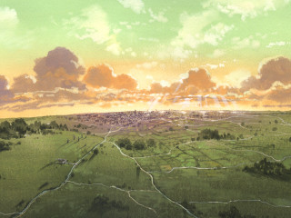 Sunset cityscape mountains ocean clouds - free spring wallpaper